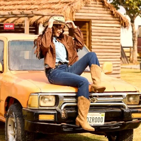 Western Cowgirl Boots Chunky Heel Snip Toe Mid Calf Handcrafted Embroidery - Picture 2 of 7